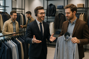 Customer support image men buying clothes